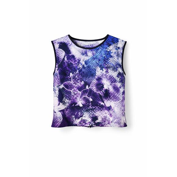 Johanne Beck Purple Floral Sleeveless Top Size M Abstract Print Career Blouse - Picture 3 of 6